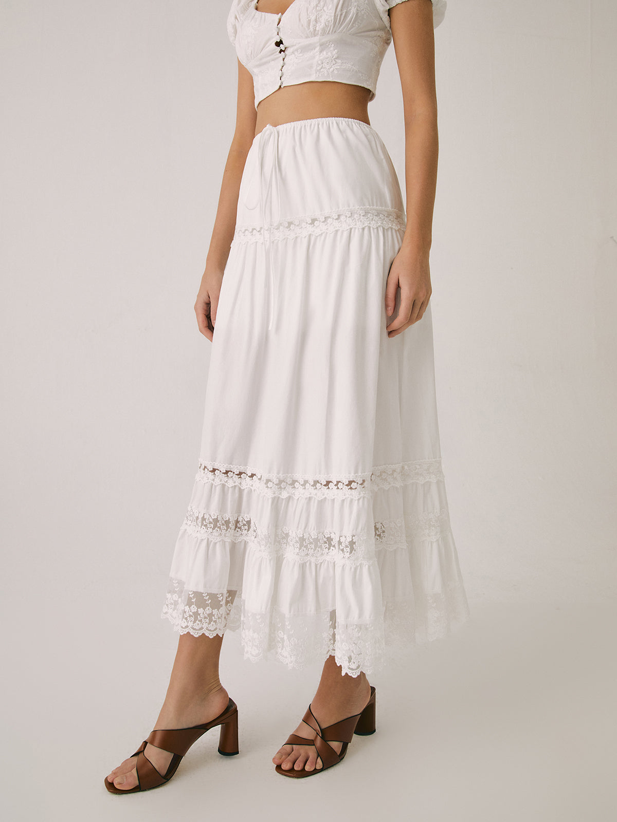 Solid Cotton Drawstring Elegant Maxi Skirt